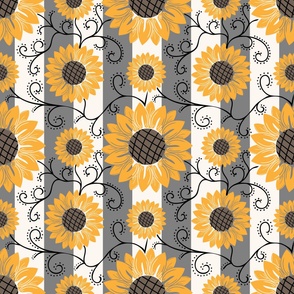 Yellow sunflowers in striped background