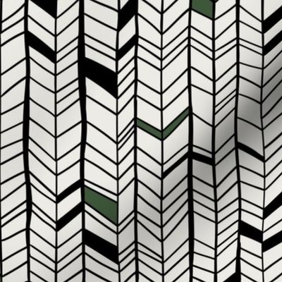 black forest herringbone off-white green
