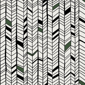 black forest herringbone off-white green