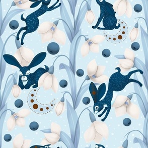 Snowdrop and bunny floral pattern