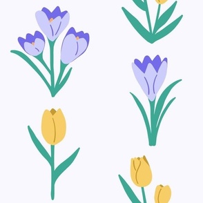 Crocus and Tulips- Lavendar and Yellow Spring Floral (Large Scale)