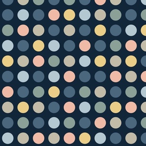 Polka dots // big scale 0001 C // multicolored dots scattered regular polka dotsblue blue yellow pink green navy blue