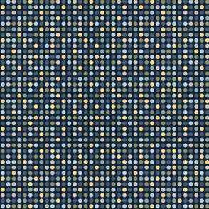 Polka dots // mini scale 0001 B // multicolored dots scattered regular polka dots blue yellow green navy blue  modern dark