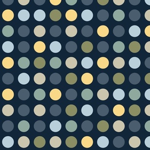Polka dots // big scale 0001 B // multicolored dots scattered regular polka dots blue yellow green navy blue  modern dark