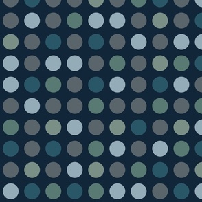Polka dots // big scale 0001 A // multicolored dots scattered regular polka dots blue gray green navy blue modern dark