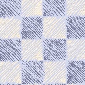 (Large) Summer-coloured squares “Scribbled chessboard” in lilac, purple and cream