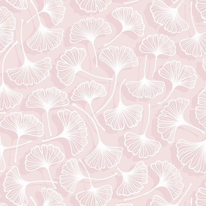 Modern Chic Gingko leaves  // normal medium scale 0030 F  //  hand drawn  white on light pink