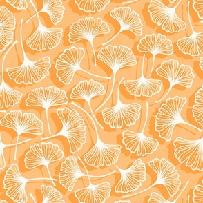 Vintage Gingko leaves  // normal medium scale 0030 E  //  hand drawn  white on orange