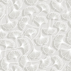 Elegant Ginkgo leaves  // normal medium scale 0030 D  // hand drawn  white on greige gray grey