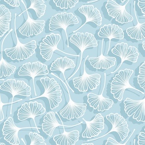 Gingko leaves  // normal medium scale 0030 B  // baby blue hand drawn  white on light blue