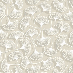 Gingko leaves white on beige // normal medium scale 0030 A  // hand drawn  
