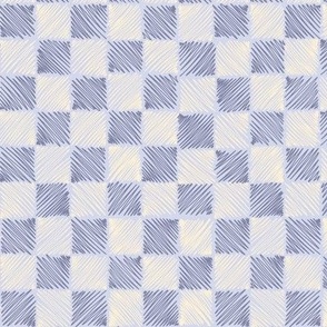  (Small) Summer-coloured squares “Scribbled chessboard” in lilac, purple and cream.