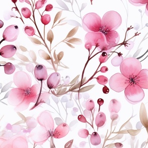 Delicate Pink Berry Blossom Watercolor Flowers