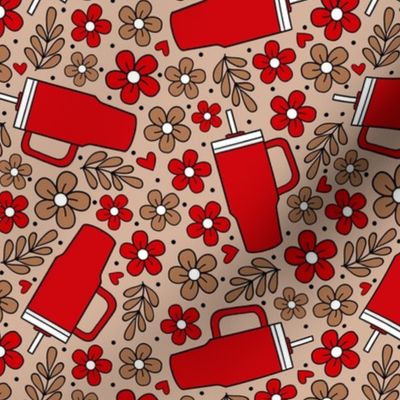 Large Scale Tumbler Drink Cups Red and Tan