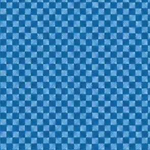  (Micro) Retro checkers “Scribbled chessboard” in blues and light blue.