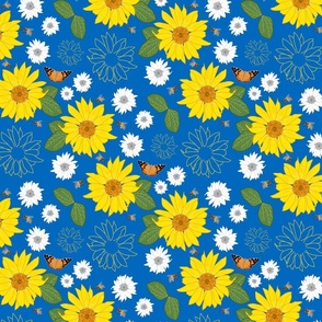 Sunflower Friendship (all over) - ocean blue, medium