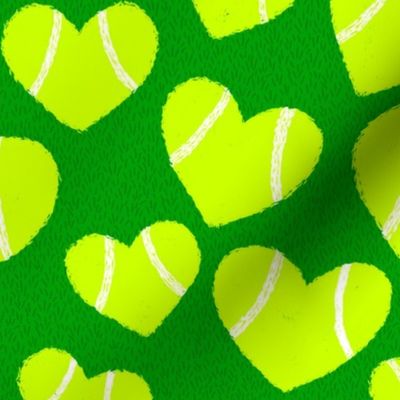Hand Drawn Tennis Ball Hearts in Green and Bright Yellow - Large Scale