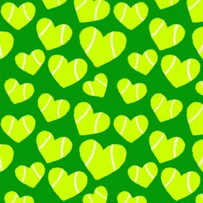 Hand Drawn Tennis Ball Hearts in Green and Bright Yellow - Large Scale