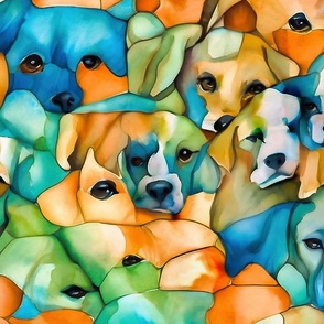 watercolor abstract dogs