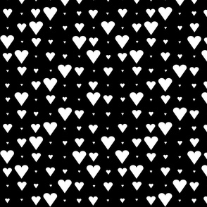 Asymmetrical Hearts White on Black