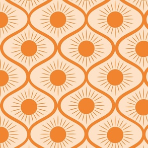 Abstract orange sun on mid century ogee 