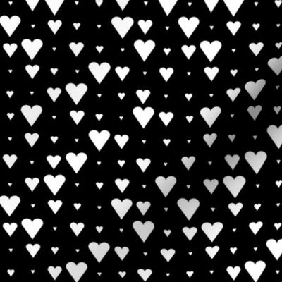 Asymmetrical Hearts White on Black Ditsy