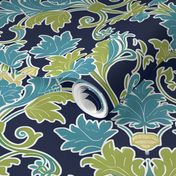 Modern Maggi Damask - Blue/Green on Navy Blue  Wallpaper - New 