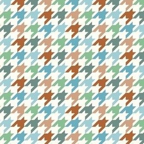 Smaller Houndstooth in Boho Blues Greens Browns on Natural Ivory