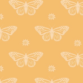 Monarch Butterflies & Milkweed Blossoms in dark yellow & pale yellow [large scale]