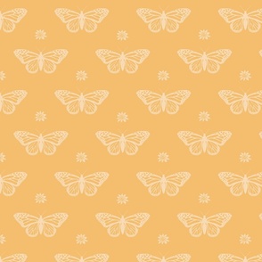 Monarch Butterflies & Milkweed Blossoms in dark yellow & pale yellow [medium scale]