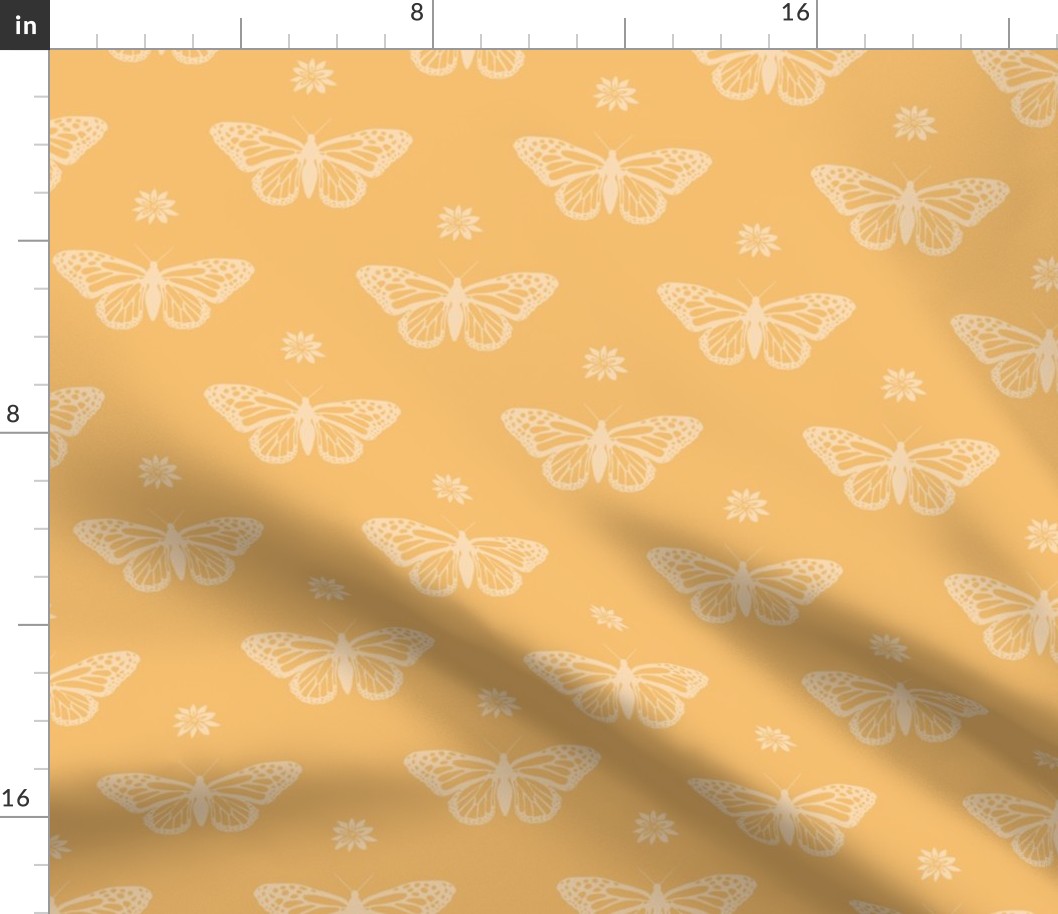 Monarch Butterflies & Milkweed Blossoms in dark yellow & pale yellow [medium scale]
