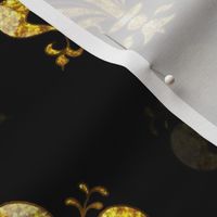 3" New Orleans Gold Swirl Fancy Fleur de Lis -- Black and Gold Fleur de Lis -- Gold and Black Mardi Gras Coordinate -- New Orleans Gold -- Faux Glitter, Gold Glitter Print, Simulated Gold Glitter Fleur de Lis - 8.33in x 8.33in repeat - 150dpi (Full Scale)