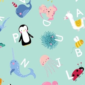 Animal Alphabet (medium scale) - Back to school alphabet pattern with cute animals 