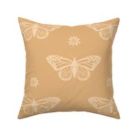 Monarch Butterflies & Milkweed Blossoms in yellow ochre & pale yellow [large scale]