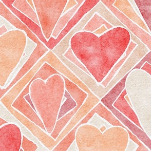 valentine's day - lovely watercolor heart and square - peach fuzz charming hearts fabric and wallpaper