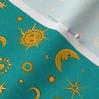 smiling sun, moon and stars on teal | small 
