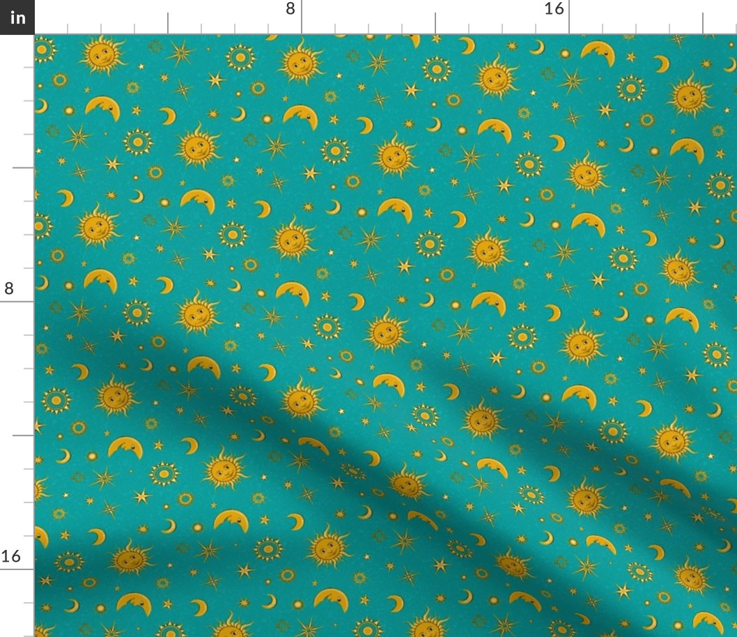 smiling sun, moon and stars on teal | small 