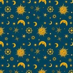 smiling sun, moon and stars on midnight blue | small 