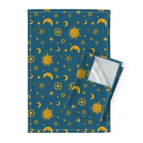 smiling sun, moon and stars on marine blue | small 