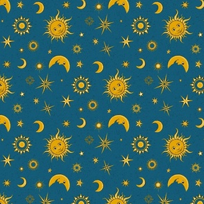 smiling sun, moon and stars on marine blue | small 