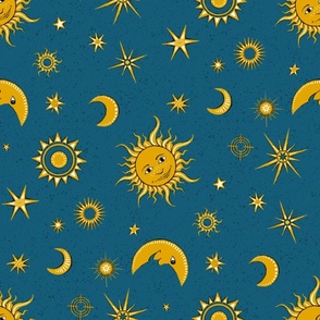 smiling sun, moon and stars on marine blue | medium 