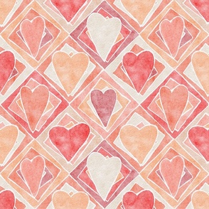 valentine's day - lovely watercolor heart and square small - peach fuzz charming hearts fabric and wallpaper
