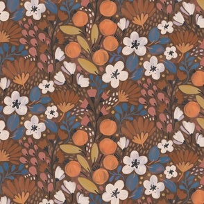 Painterly meadow floral | Chestnut brown