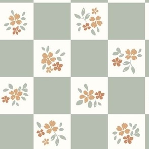  Sage, floral check, ditsy floral, neutral flowers, meadow