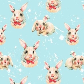 Cute watercolor rabbits on blue