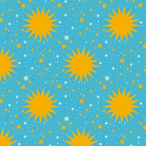 sun and stars on bright blue - smaller scale - 10 in