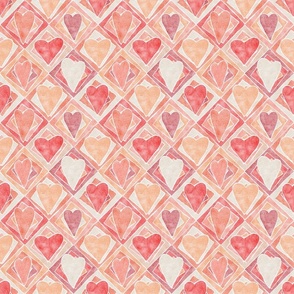 valentine's day - lovely watercolor heart and square micro - peach fuzz charming hearts fabric and wallpaper