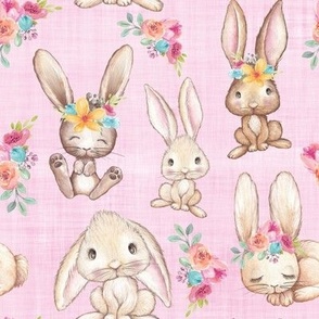 Floral Crown Bunnies Pink Easter Bunny