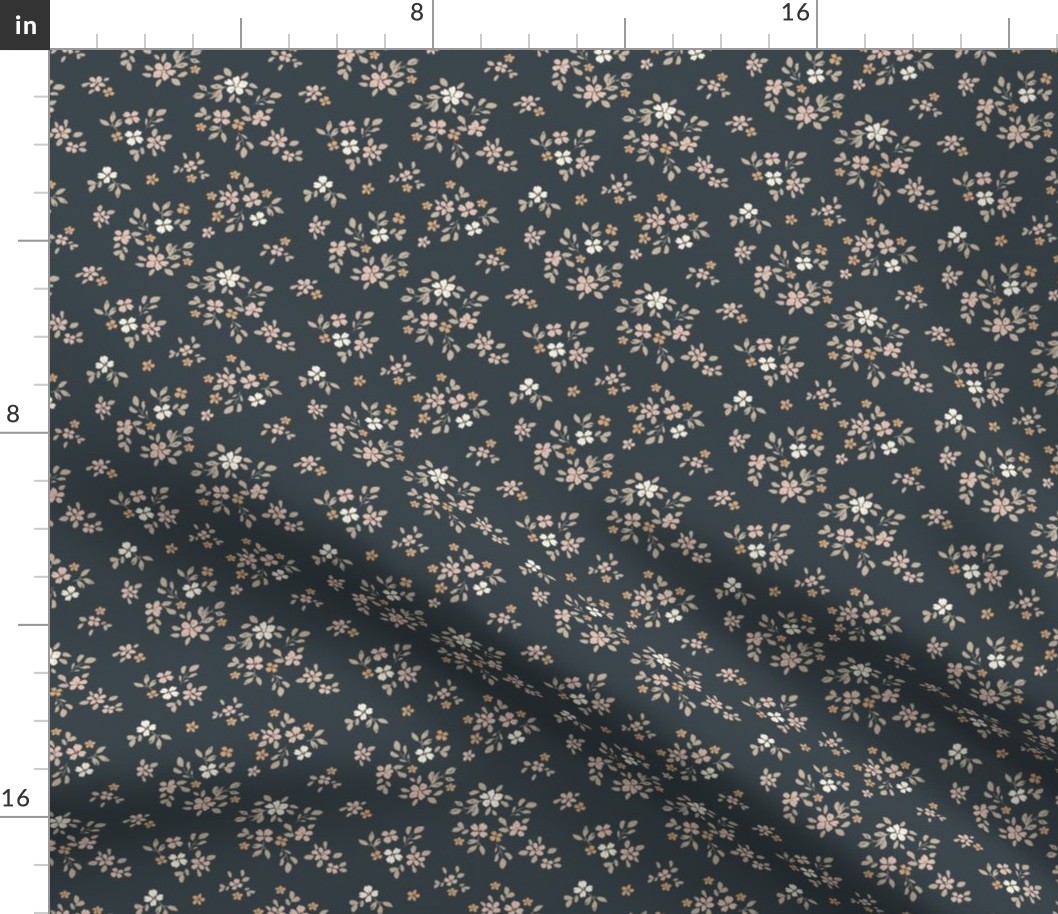 ( small ) Dark, Scattered, ditsy floral, neutral flowers, meadow 