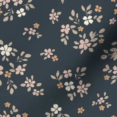 Dark, Scattered, ditsy floral, neutral flowers, meadow 